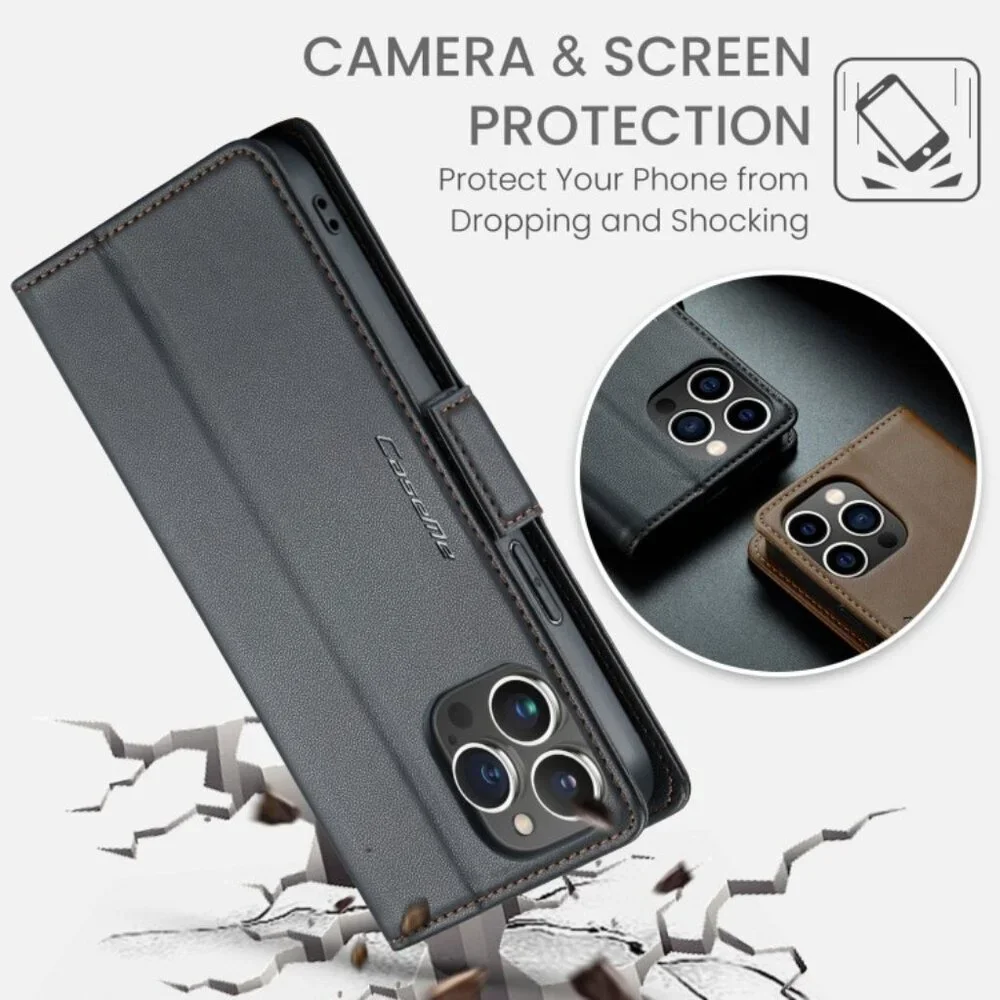 CaseMe 023 For iPhone 15 Pro Max Retro PU Leather Wallet Case Butterfly Buckle w